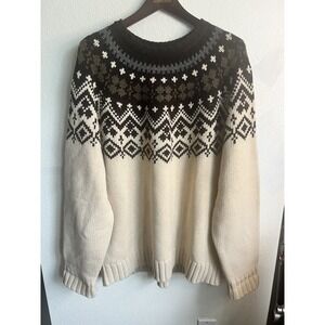 Vtg J. Crew Mens Nordic Fair Isle Sweater Size XL Lambswool Alpaca Tan Brown